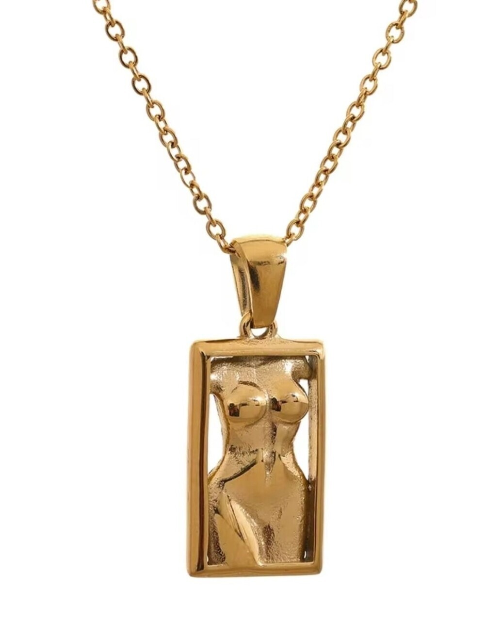 Gold Tone Sculpted Female Form Pendant Necklace